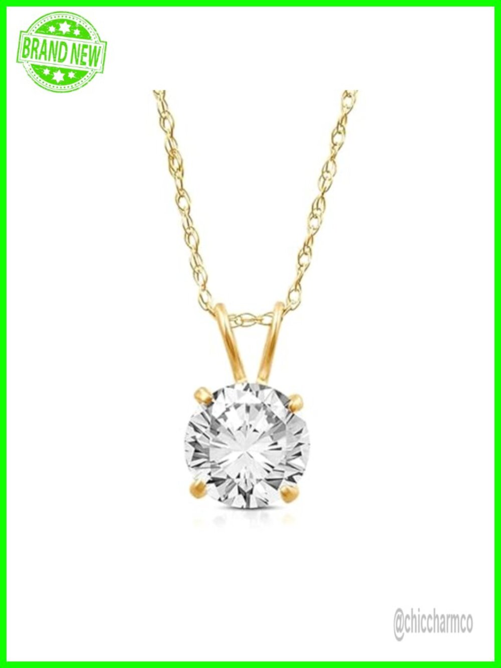 10K Yellow Gold Cubic Zirconia Solitaire Pendant Necklace for Women